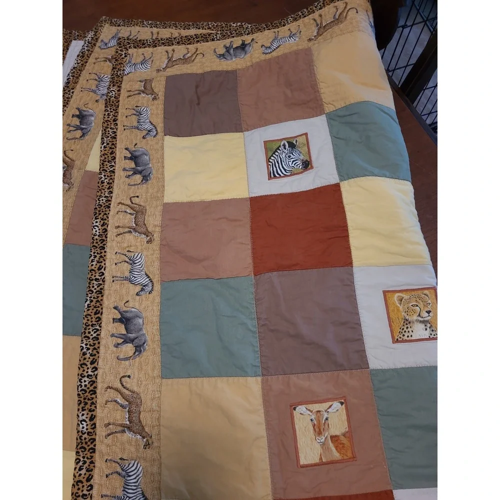 Handmade Quilt African Themed 70x48 Elephants Zebra Lion Cheetah Giraffe